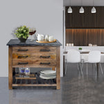 The Urban Port Mango Wood Accent Storage Side Table with 3 Drawers and Slatted Bottom Shelf, Brown