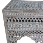 The Urban Port Intricately Carved Square Mango Wood Stool with Cutout sides, Set of 2, Washed White