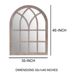 The Urban Port Arched Farmhouse Windowpane Wooden Wall Mirror, Washed Brown