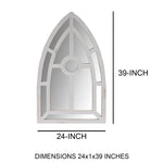 The Urban Port Arched Window Pane Wooden Wall Mirror with Trimmed Details, Silver