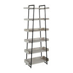 The Urban Port 74 inches 6-Tier Wooden Ladder Storage Bookshelf with Metal Frame, Gray and Black