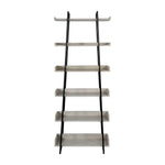 The Urban Port 74 inches 6-Tier Wooden Ladder Storage Bookshelf with Metal Frame, Gray and Black