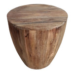 The Urban Port Handcarved Cylindrical Shape Round Mango Wood Distressed Wooden Side End Table, Brown