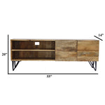 The Urban Port Industrial Style Mango Wood and Metal Tv Stand with Storage Cabinet, Brown