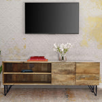 The Urban Port Industrial Style Mango Wood and Metal Tv Stand with Storage Cabinet, Brown