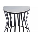 The Urban Port Round Iron Framed Side or End Table with Real Marble Top, White and Black