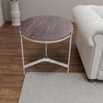 The Urban Port Wooden Round Top Table With 3-Leg Metal Stand, Natural Wood Brown