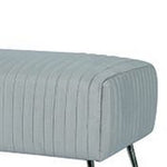 Benzara Rectangular Wooden Ottoman with Vertically Stitched Fabric Seat, Light Blue