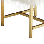 Benzara Faux Fur Upholstered Metal Frame Accent Stool, White and Gold