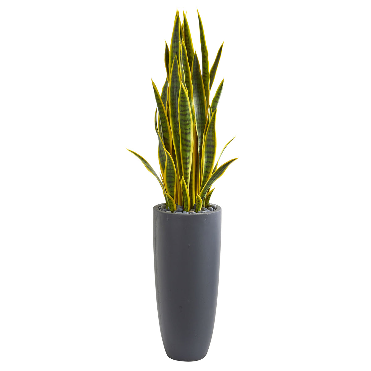 sansevieria snake plant in woven river grass Nearly Natural 9185 4.5' Artificial Green Sansevieria Plant in Gray Pl –  Uber Bazaar
