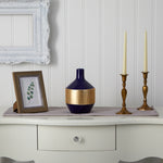 Lux Blue Ceramic Vase with Gold Bands
