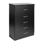 Better Home Products 673400596031 Florence Wood 5 Drawer Dresser For Bedroom In Black