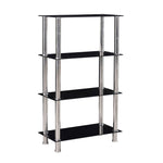Better Home Products 616859963733 Jane Decorative Glass 4 Tier Shelves Bookcase Silver Chrome