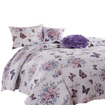 Benzara 2 Piece Twin Size Quilt Set with Lily and Butterfly Print, Multicolor
