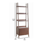 Benzara Three Tier Wooden Ladder Shelf with Storage Compartment, Dark Brown