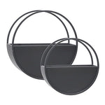 Benzara Round Shaped Wall Planter with Metal Frame, Set of 2, Black