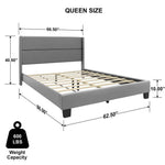 Better Home GIULIA-50-FL-GRY Giulia Queen Gray Faux Leather Upholstered Platform Bed