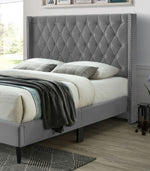 Better Home Products 616859963832 Amelia Velvet Tufted Full Platform Bed In Gray