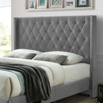Better Home Products 616859963832 Amelia Velvet Tufted Full Platform Bed In Gray