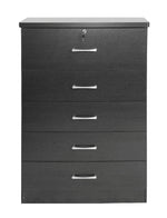 Better Home Products Florence Wood 5 Drawer Dresser For Bedroom In Black