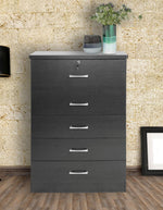 Florence Wood 5 Drawer Dresser For Bedroom In Black