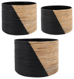 Sagebrook Home 15638 Set of 3 2-Tone Wicker Planters, Black