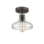 Chloe Lighting CH54009CL08-SF1 Dickens Industrial-Style 1 Light Rubbed Bronze Semi-Flush Ceiling Fixture 8`` Shade