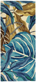 Homefires Blue Jungle Indoor/Outdoor Runner Rug – 26" x 60", Tropical Botanical Leaves, Vibrant Rectangle Accent Rug