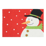 Jellybean Snowman on Red Doormat – 20"x30" Festive Accent Mat with Black Hat for Holiday & Winter Home Decor