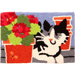 Jellybean Kitty & Potted Geranium Doormat 20"X30"– Cute, Colorful, Machine Washable Accent Mat for Indoors or Outdoors