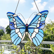 Chloe Lighting Silver-Studded Butterfly-Style Stained Glasswindow Panel 14