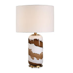 Swirl Art Glass Table Lamp White and Brown 24" H with Antique Brass Accents and White Linen Shade by Uttermost