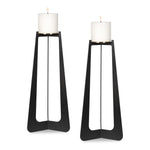 Black Candleholders Set of 2 – 15"H Matte Black Iron Base with Antique Brass Accents and Included Candles by Uttermost