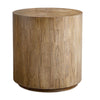 Wooden side table with a textured surface on a white background