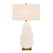 White Ceramic Table Lamp with Palm Leaf Design