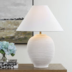 Uttermost Rocio Ceramic White Table Lamp – 25"H Textured Ceramic Base with Brass Accents & Linen Shade