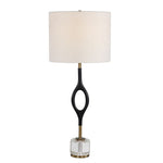 Black Cordless LED Buffet Lamp with Crystal Base and Linen Drum Shade 30.25"H by Uttermost