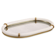 Uttermost 18229 Cyprus White Faux Shagreen Leather Oval Tray with Brass Accents & Mirrored Base – 24