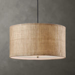 Uttermost Dafina 3-Light Pendant – 22" Burlap Weave Drum Shade with White Liner & Frosted Glass Diffuser