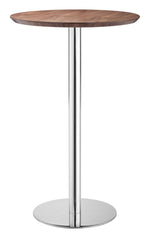 Zuo Modern Bergen Bar Table 41.3"H, Walnut Veneer MDF Top with Polished Chrome Base, Modern Round Bar Table