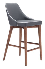Zuo Modern – Moor Counter Stool 37"H, Dark Gray Faux Leather with Walnut Base, Mid-Century Modern Bar Seating