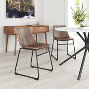 Faux Leather Brown Dining Chairs (Set of 2) with Black Legs