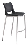 Zuo Modern Barstools Set of 2, 40.9" H, Black & Silver, Ergonomic Modern Design