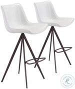 Zuo Modern Aki Barstool Set of 2, 42.7" H, White Faux Leather, Walnut Faux Wood Legs, Modern Sleek Design