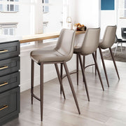 Zuo Modern brown faux leather counter stools set of 2 – walnut tone legs for kitchen and bar seating