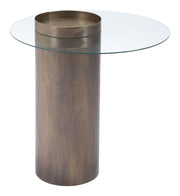 Modern Round End Table With Clear Glass Top and Bronze Steel Frame