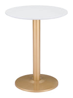 Dining Table 29.9" H – White & Gold, Painted MDF Round Top & Powder-Coated Steel Base by Zuo Modern