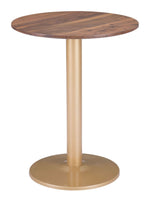 Dining Table 29.9" H – Brown & Gold, Faux Wood MDF Round Top & Powder-Coated Steel Base by Zuo Modern