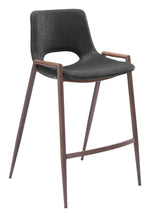 Zuo Modern Desi Counter Stool, Set Of 2, 35.6 Inch High Black Faux Leather Seat With Walnut Finish Steel Frame