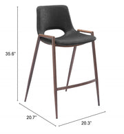 Zuo Modern Black Faux Leather Counter Stool Set Of 2 With Walnut Steel Frame